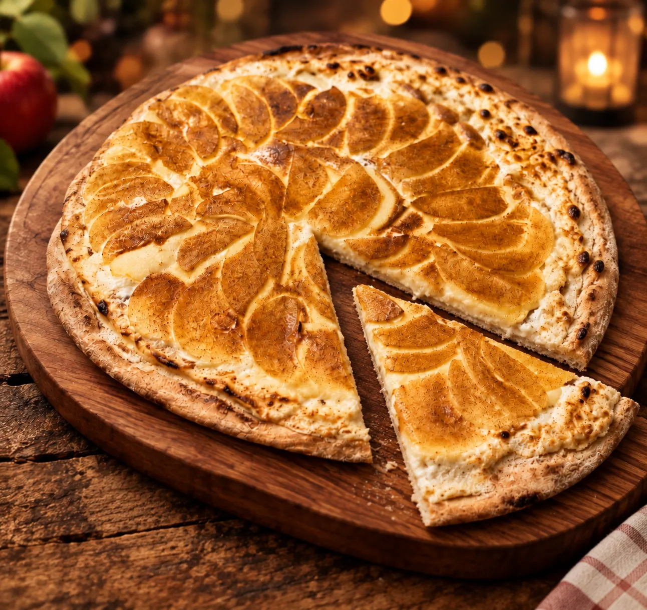 Part de tarte flambée aux pommes maison de La Flambée de Thierry